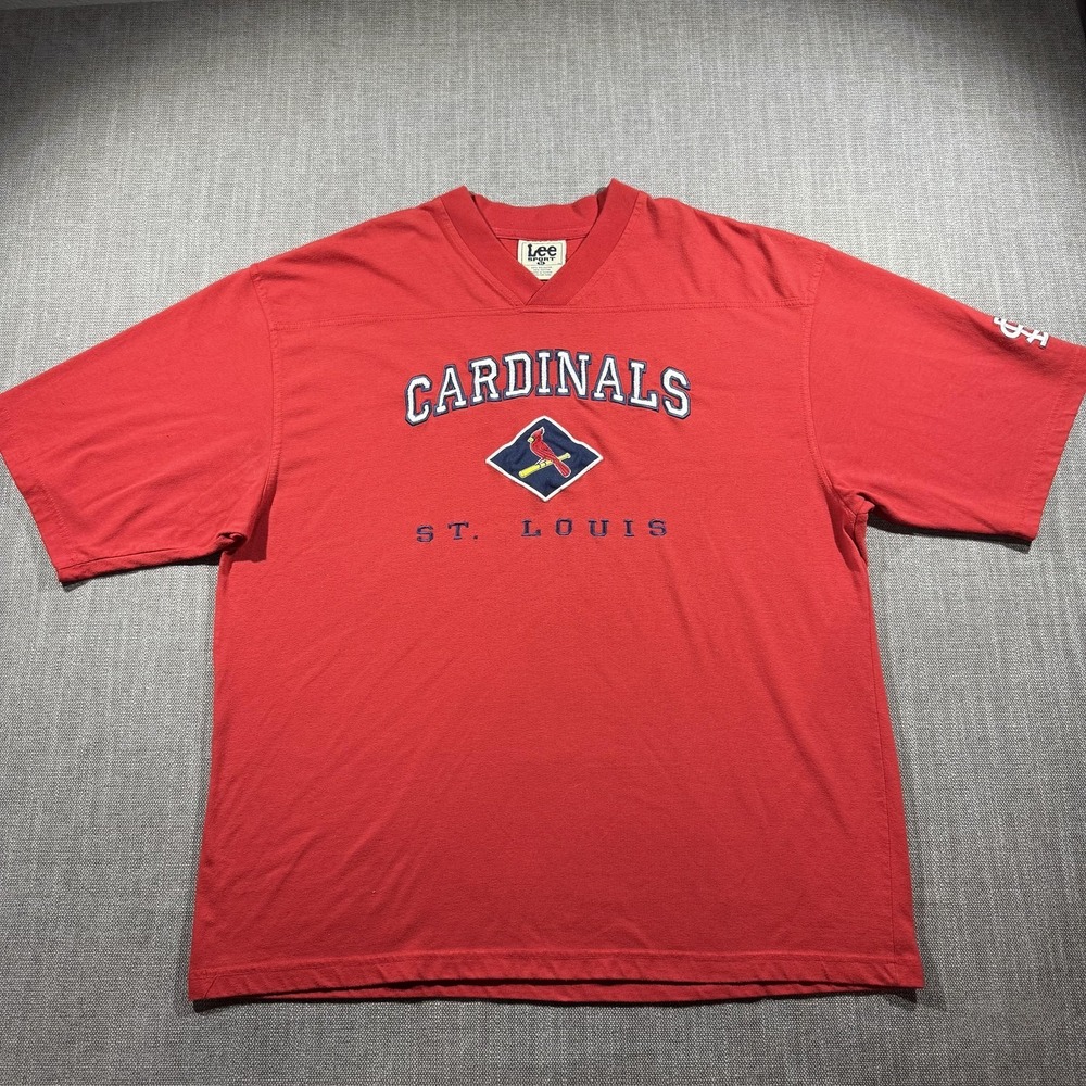 St Louis Cardinals Shirt Mens XL Red MLB Baseball‎ Lee Sport Graphic V-Neck Tee